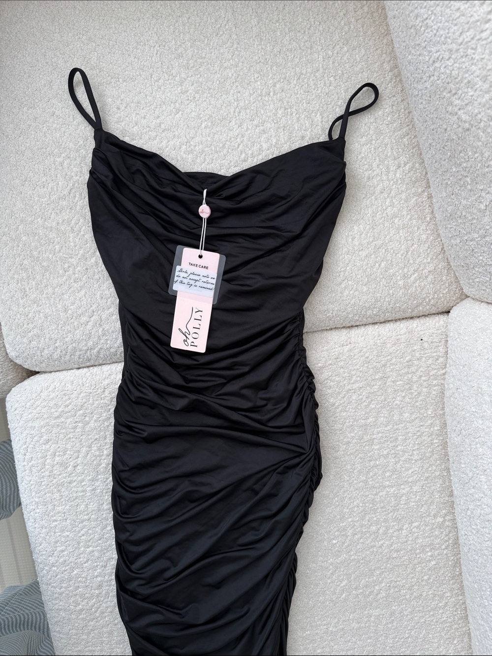Oh Polly Black Ruched Midi Slip Dress